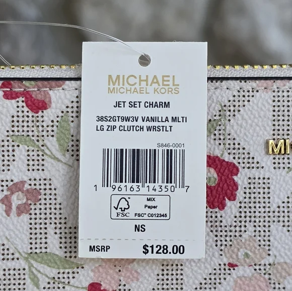 Michael Kors Jet Set Logo Floral Large Zip Clutch Wristlet - Picture 5 of 6